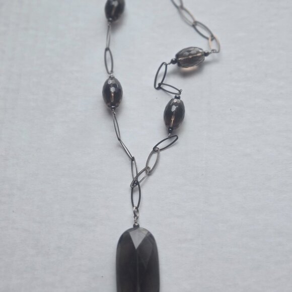 Smokey Topaz Sterling Silver Runway Designer Necklace Pendant - Picture 3 of 6